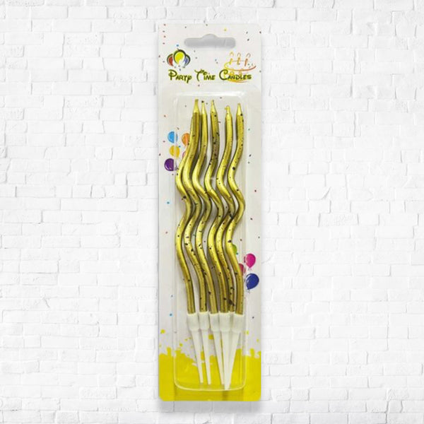 Metallic Curly Spiral Birthday Candles, Gold with Dots - 6pcs