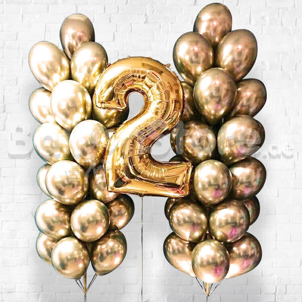 Any Single Number Golden Party Chrome Balloon Set