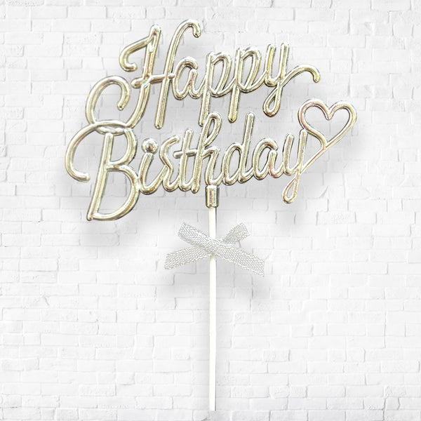 Cursive Happy Birthday Cake Topper SILVER