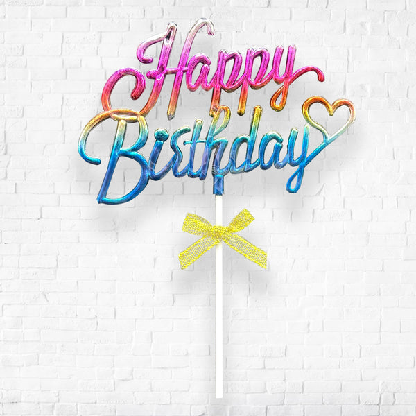 Cursive Happy Birthday Cake Topper COLORFUL