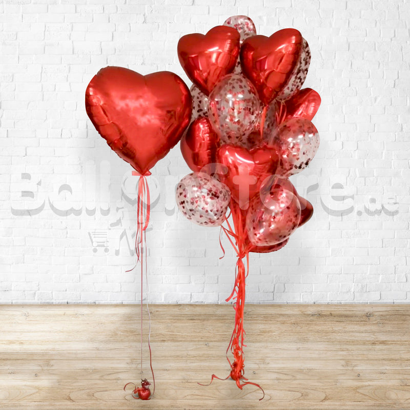 Love Red Confetti Classic Confetti Balloon Bouquet Set