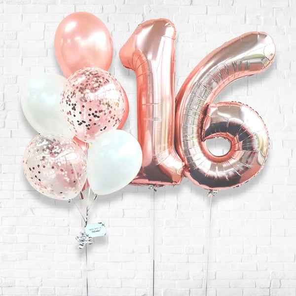 Any Two Number Rosegold Confetti Balloon Bouquet