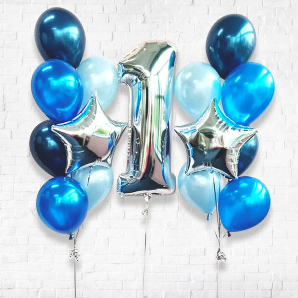 Any Number Silver and Blue Balloon Bouquet