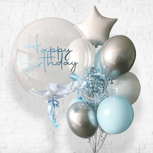 Custom Text Bubble with Feather Confetti Balloons Bouquet