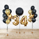 Any 2 Number Black & Gold Classic  Custom Text  Balloon Set