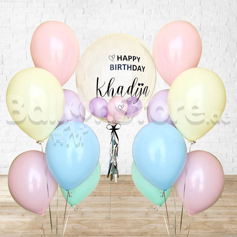 Pastel  Custom Text Personalized Bubbles  Balloon Bouquet Set  B