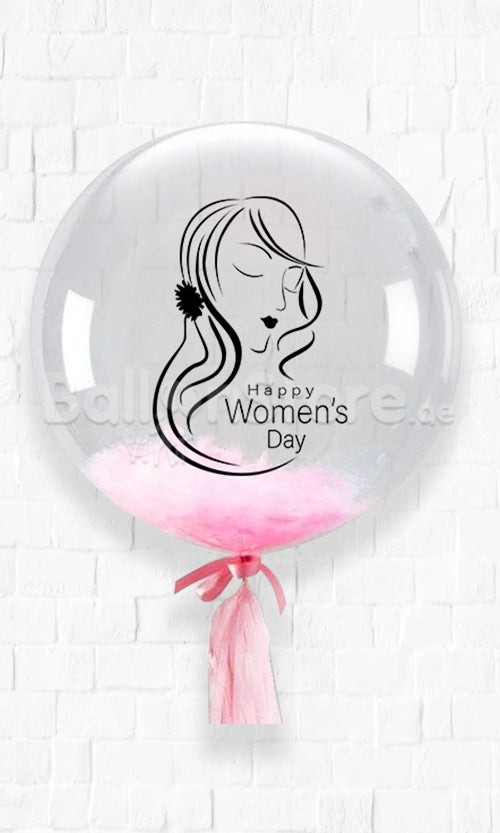 Happy Women's Day 20inches Personalized Clear Bubble Balloons with Pink Feather Stuff inside PRE-ORDER 1DAY In Advance
