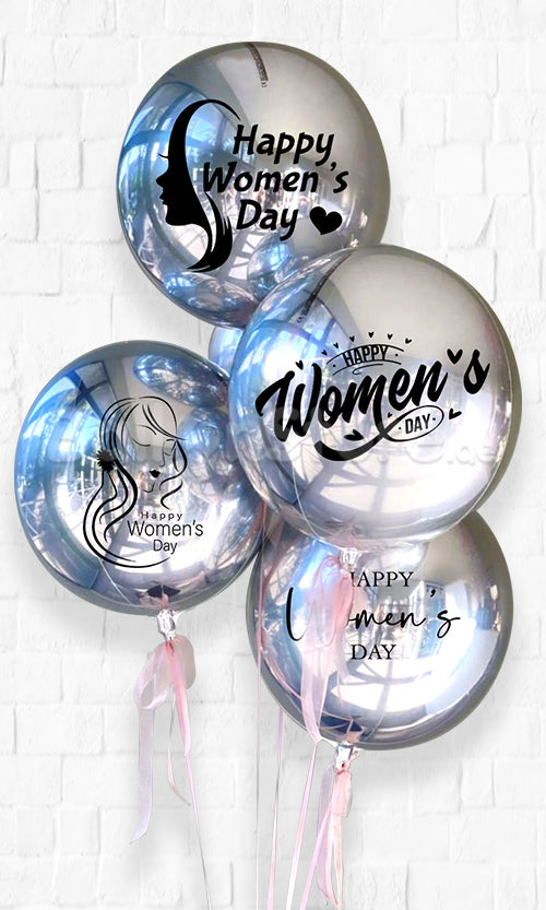 Happy Women's Day Classic Custom Text ORBZ Balloon Bouquet - 15inches Round Foil on a Holder&nbsp;