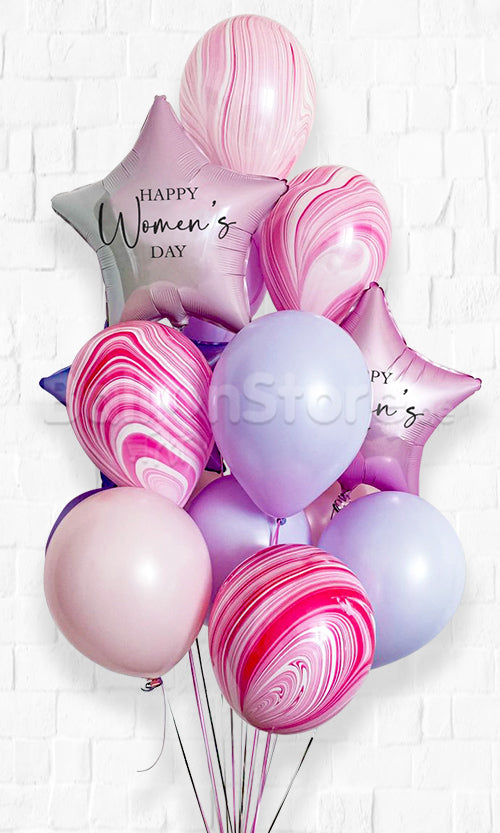 Happy Women's Day Star and Pastel Agate Custom Text Balloon Bouquet