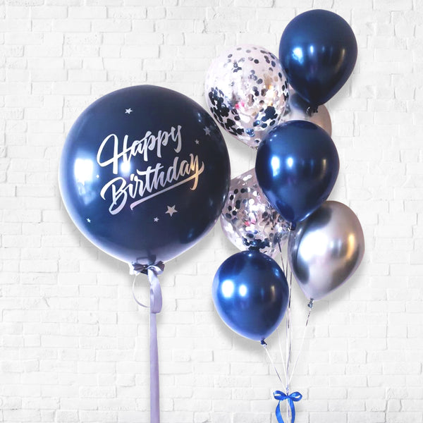 Navy Blue Silver Customized Latex and Confetti Chrome Balloon
