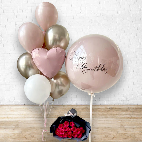 30inches Latex with Custom Text Aesthetic Balloon Bouquet and Fresh Flower Set