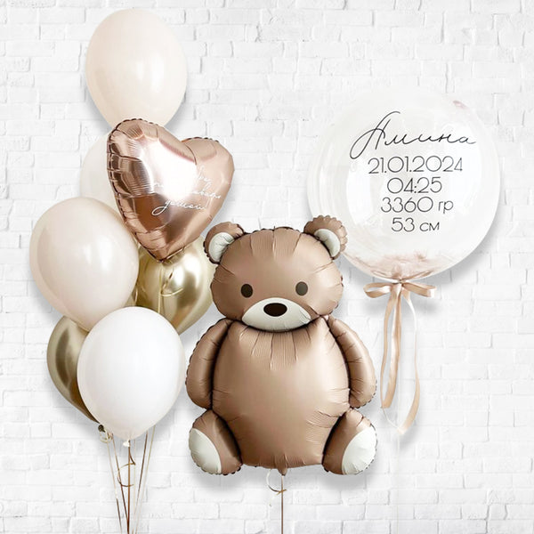 BrownTeddy Heart and Bubble Customized Latex Chrome Balloon Set / All Occasion