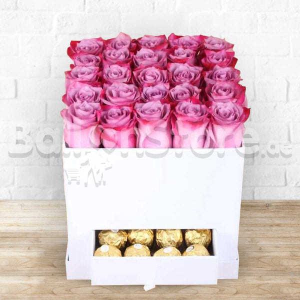 25 Purple Fresh Roses Arrangement with Ferrero Chocolate
