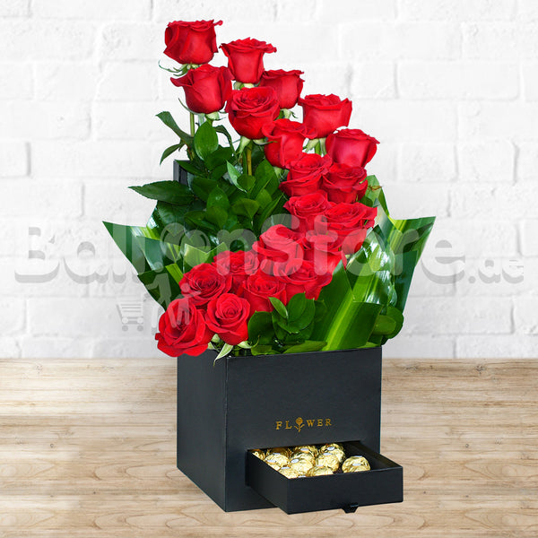 Red Roses Flowers Arrangement with Ferrero Chocolate