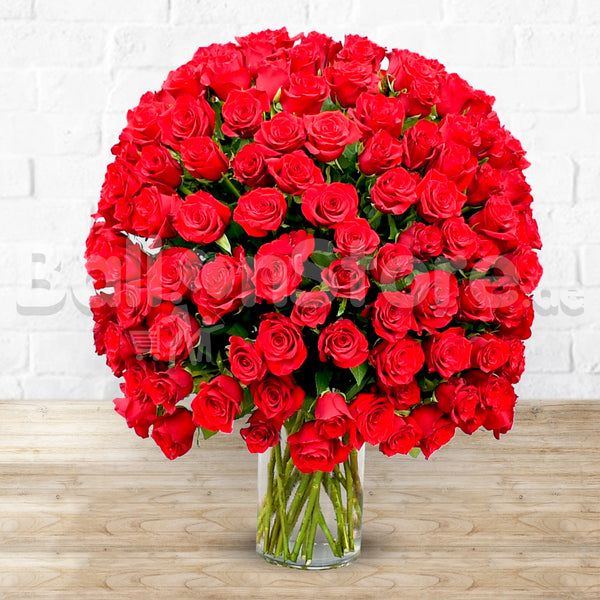 Love Red Roses on a Glass Vase