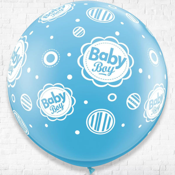 36inches Giant Standard Blue Baby Boy Dots-A-Round Printed Latex Balloon Helium Inflated