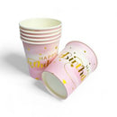 6-Pieces 9oz Disposable Happy Birthday Paper Cups – Gradient Pink