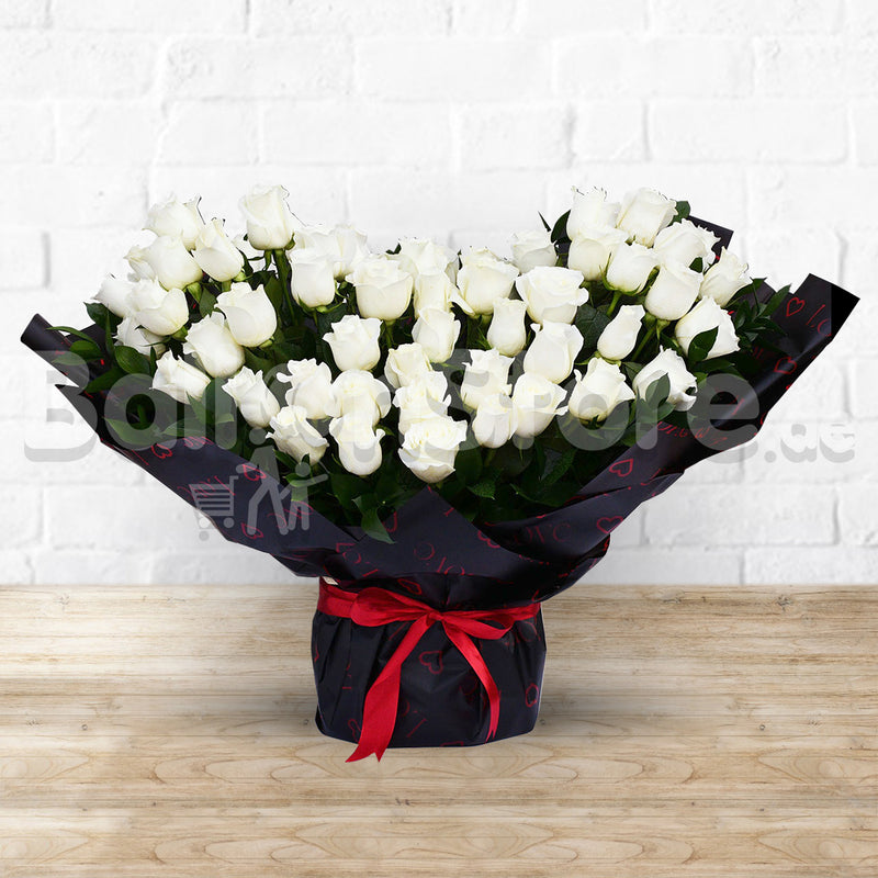 Heartly Pure Heart White Roses Hand Bouquet