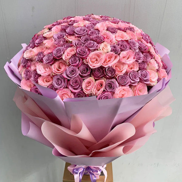 Like a Princess Pink &Purple Roses Fresh Flower Hand Bouquet - UAE Valentine Bouquet Delivery