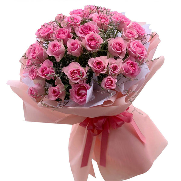 Princesses Pink Roses Fresh Flower Hand Bouquet - Fast Valentine Delivery UAE