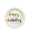 Happy Birthday Paper Plates – White & Gold -9Inches