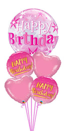 Bubble Bday Pink Starburst Sparkle, PINK Heart BALLOON bouquet