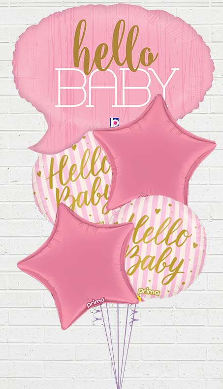Hello Baby Pink stripes Balloon bouquet with weight