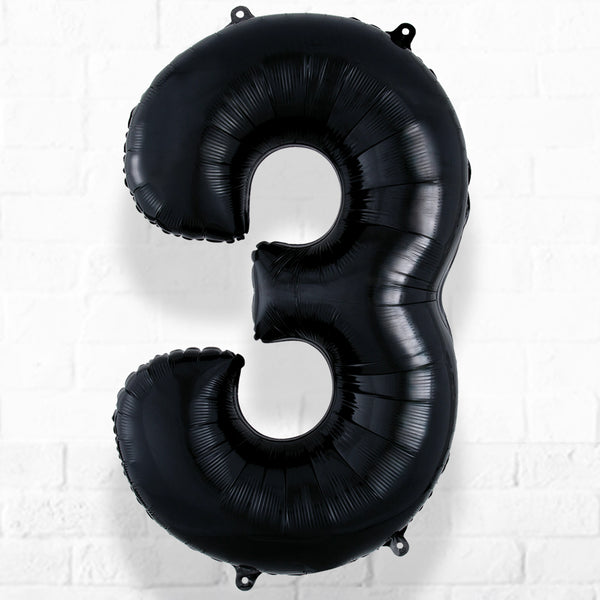 Number Foil Number Three Black Helium Filled
