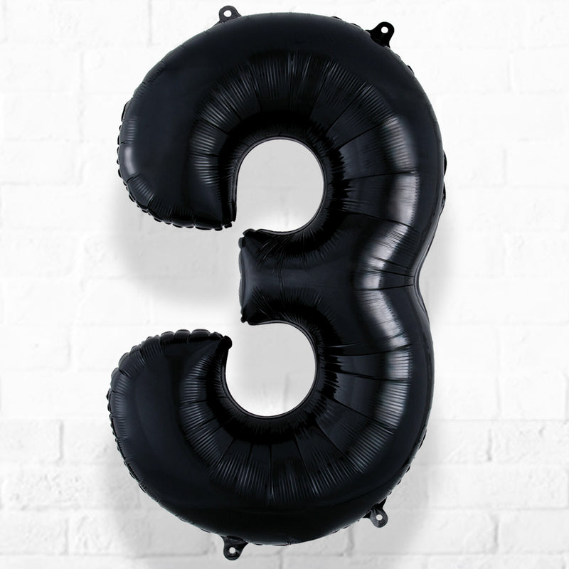 Number Foil Number Three Black Helium Filled