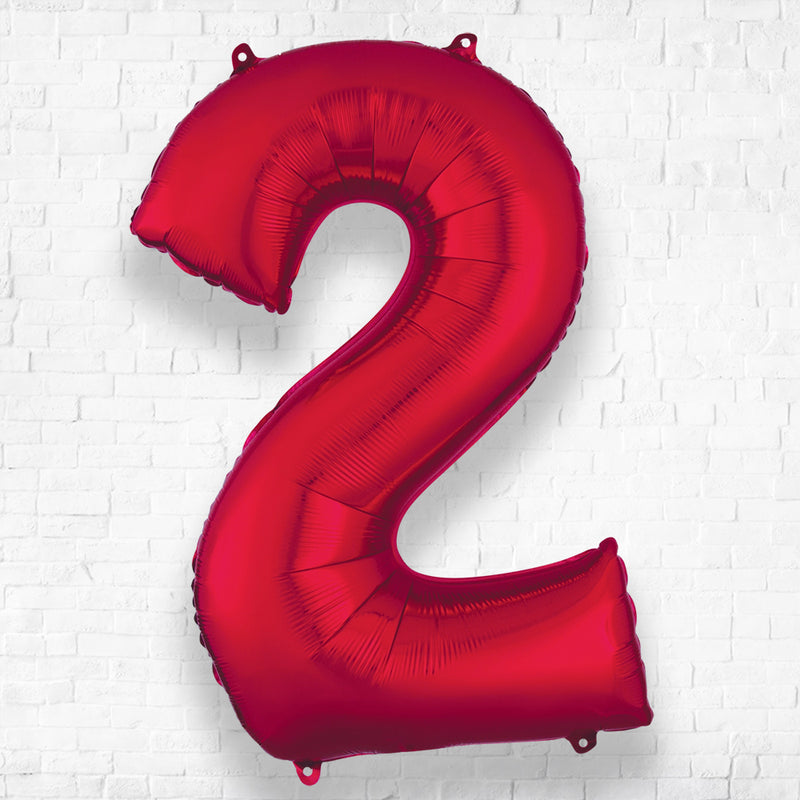 Two 2 Red Number Two (2)Red - Helium Filled