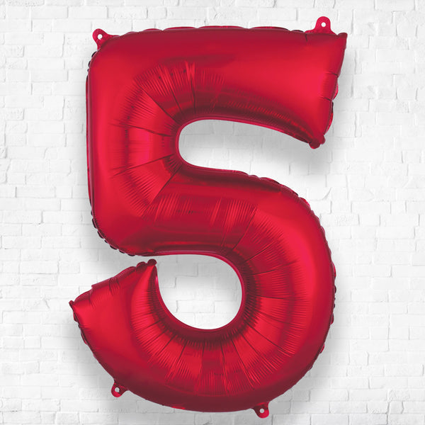 Number Foil Number Five  Red - Helium Filled