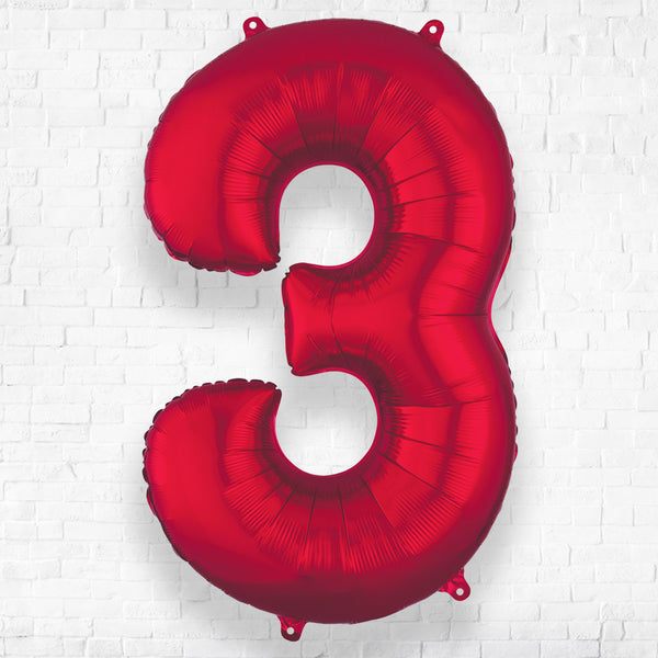 Number Foil Number Three Red - Helium Filled