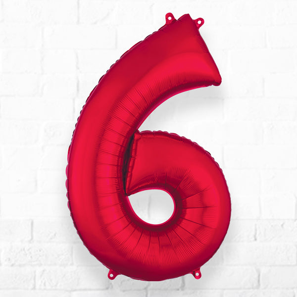 Number Foil Number Six Red - Helium Filled