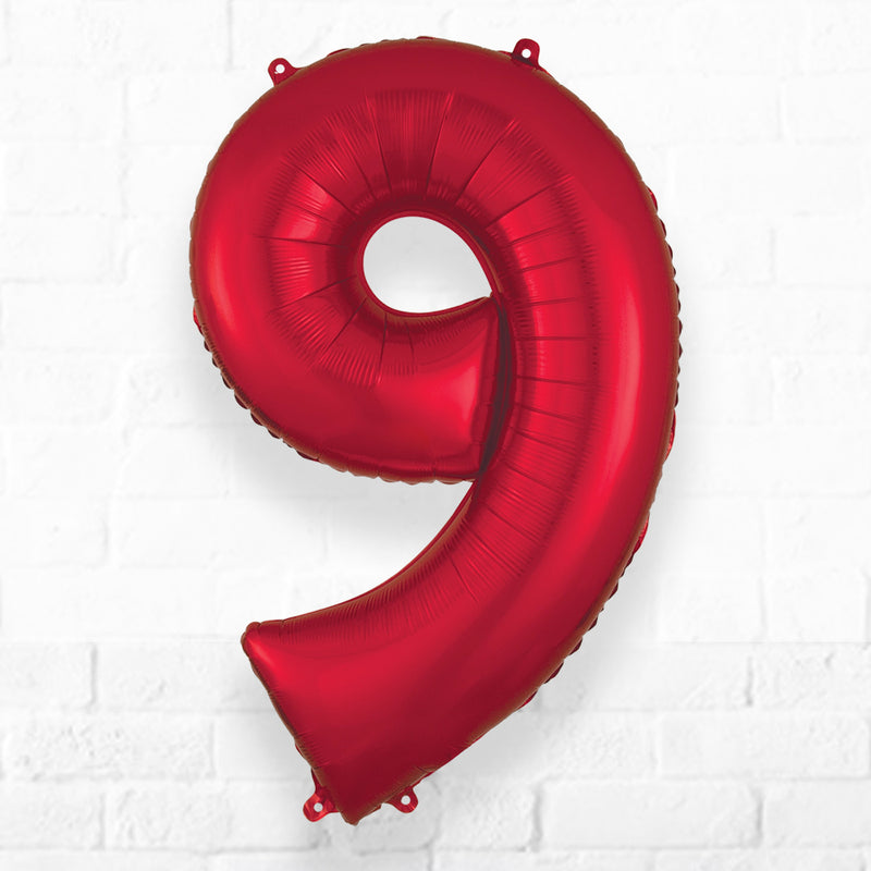 Number Foil Number Nine Red - Helium Filled