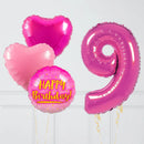Pink Number, happy Birthday Heart Foil balloon Bouquet With Weight