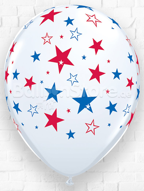 11 Patriotic Print White Latex Balloons Helium Filled