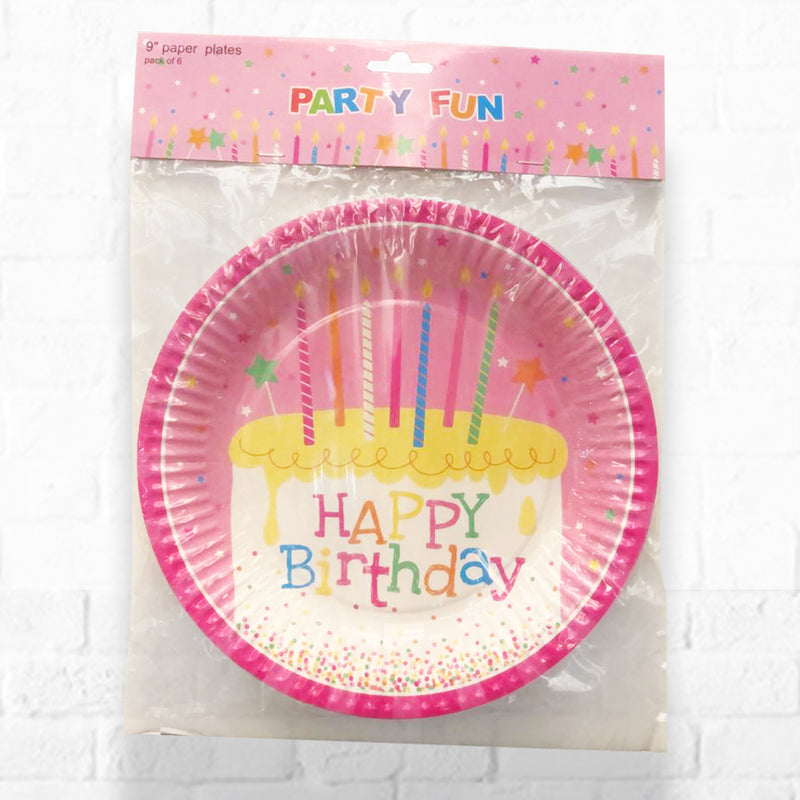 Pink Birthday Party Plate 9inches - 6count / pack