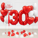 Red & White  Any Two Number  Birthday Balloons With weight