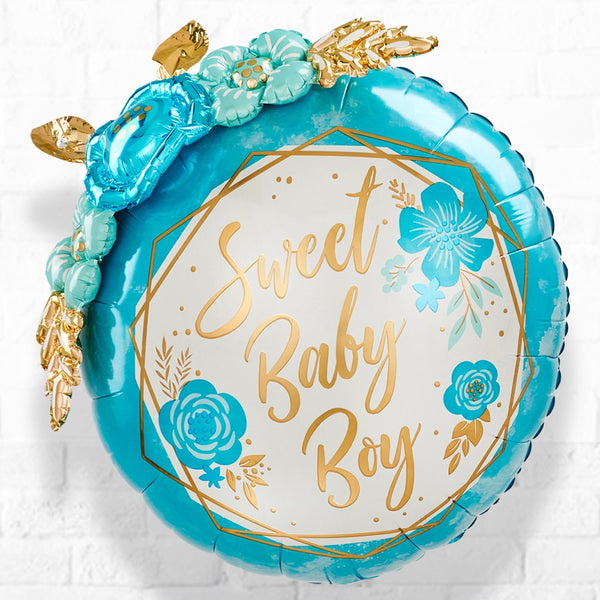 Baby Boy Floral Geo Multi Balloons Foil Balloons - Helium Filled