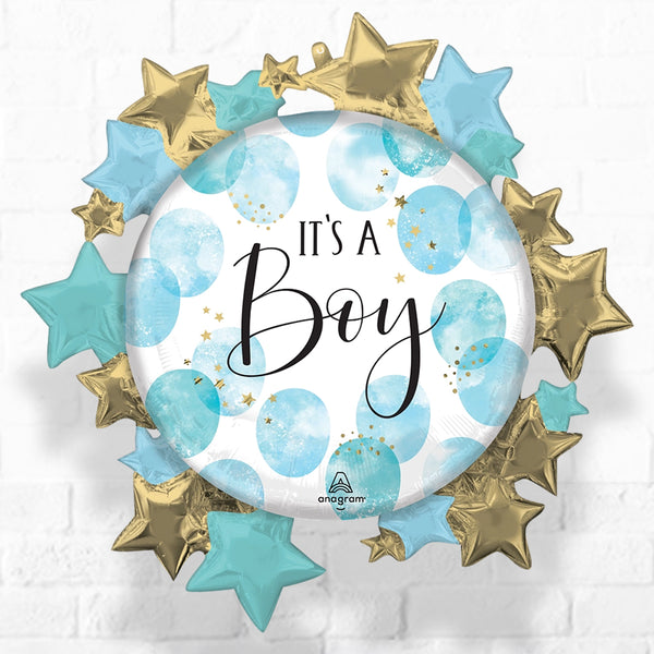 SuperShape Baby Boy Blue WaterColor Foil Balloons - Helium Filled