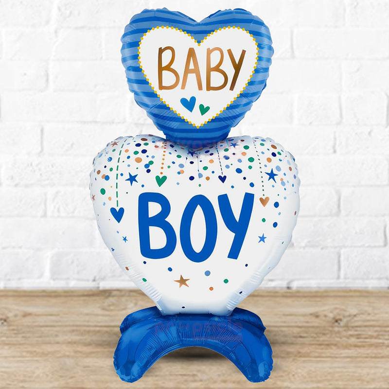 Baby Boy Heart Stuck Blue Foil Balloon Balloon Standee - NON FLYING