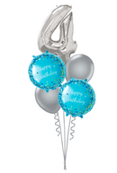 Any Single Silver  Number, Blue Birthday Balloon Bouquet