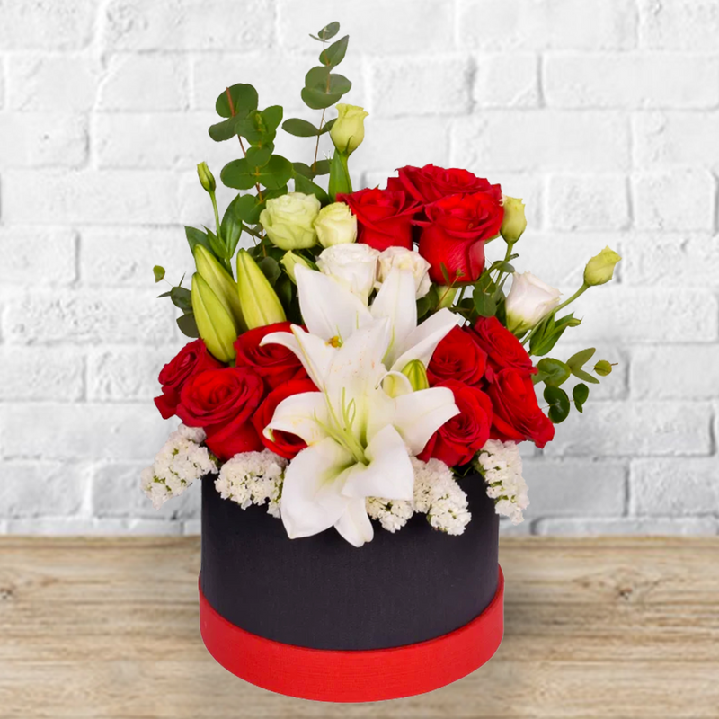 Red Roses and White Lilies with Box