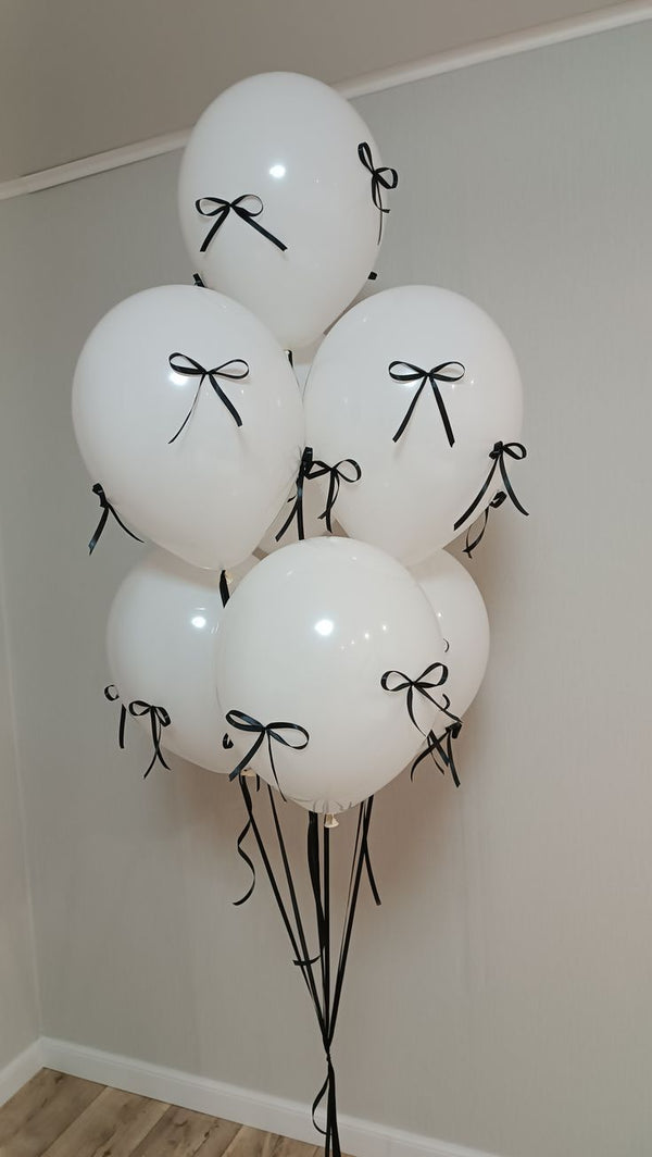 Aesthetic White  Balloon with Satin Bow 7pcs  with weight