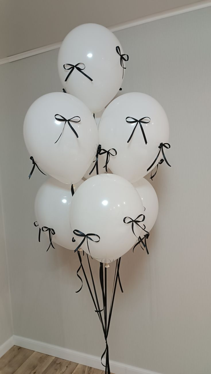 Aesthetic White  Balloon with Satin Bow 7pcs  with weight