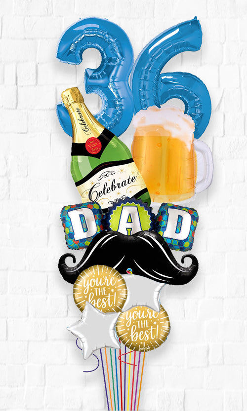 Any Number Happy Birthday Dad Mustache Cheers Big Balloon Bouquet