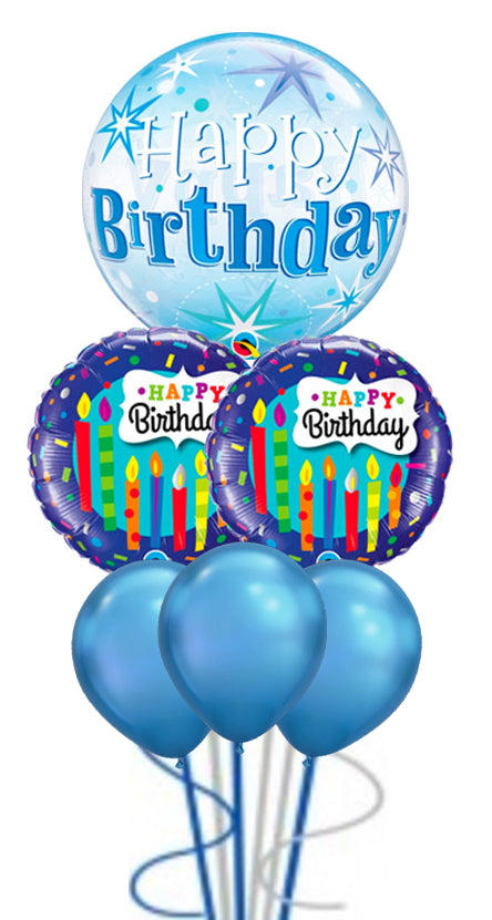 Birthday Blue Starburst Sparkle Blue Chrome Latex Balloon Bouquet