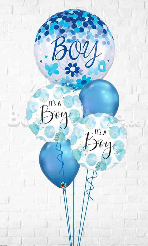 Jumbo Baby Boy Confetti Dots & Chrome Balloon Bouquet