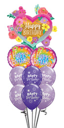 Happy Birthday Painted Flowers Sparkle Balloon Bouquet