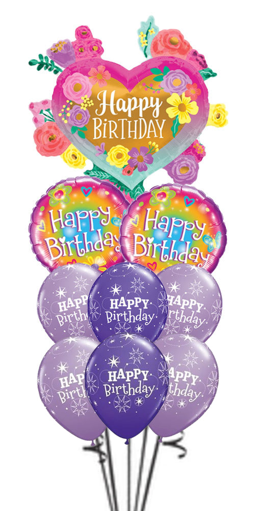 Happy Birthday Painted Flowers Sparkle Balloon Bouquet